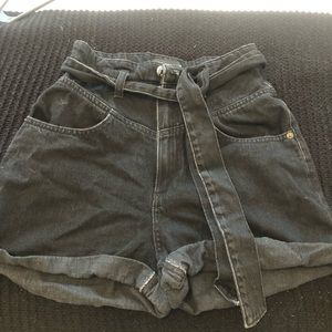 High waisted paper bag shorts